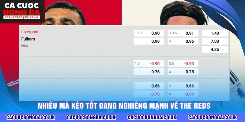 Nhiều mã kèo tốt đang nghiêng mạnh về The Reds 